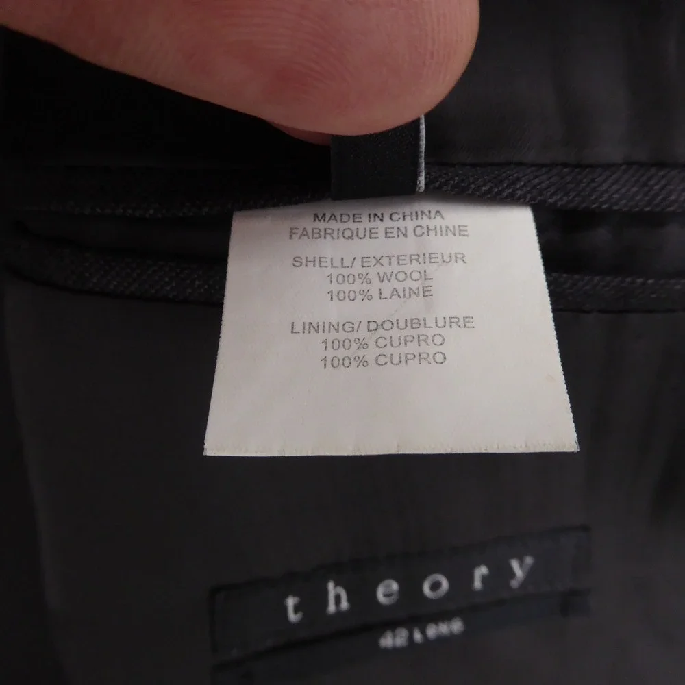 Theory Mens Blazer Jacket Charcoal Grey 100% Wool Two Button 42 Long
